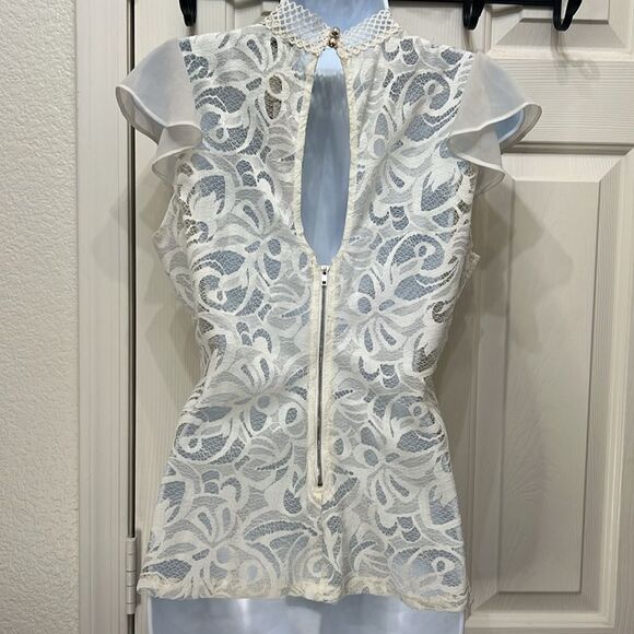 Papermoon Sz Large Short Sleeve Cream Off White Peplum Lace Crochet Cut Out - Picture 6 of 11